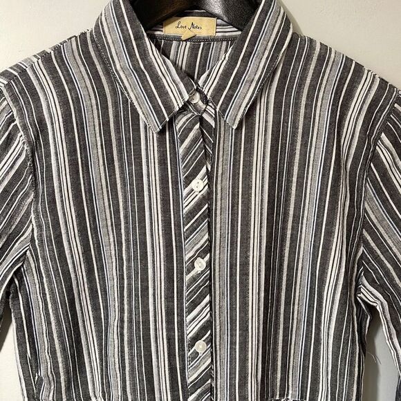 Love Notes Womens Button Up Top Blouse Striped Peplum Long Sleeve Gray Medium - Picture 3 of 9